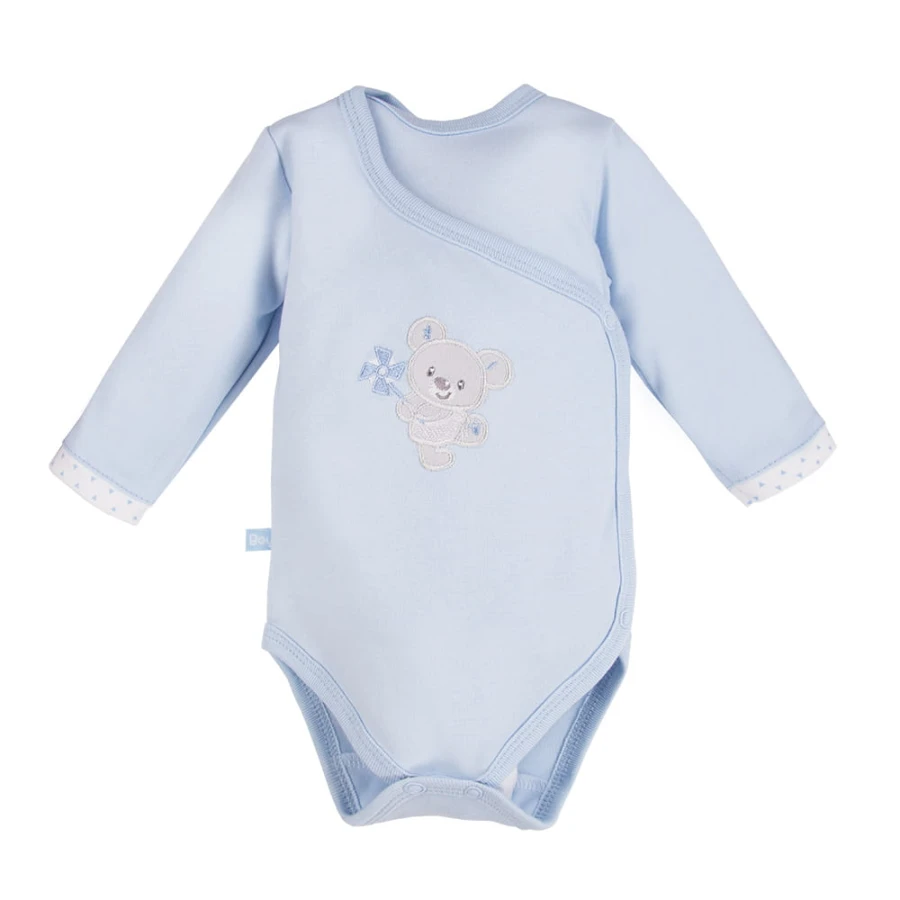 Langer Ärmel Wickelbody, blau mit Koala