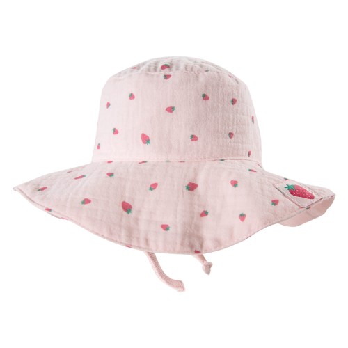 Muselin hat pink with strawberrys