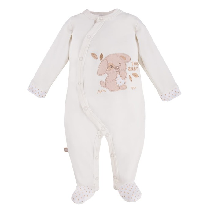 Baby-Strampler in Ecru mit Hundemotiv