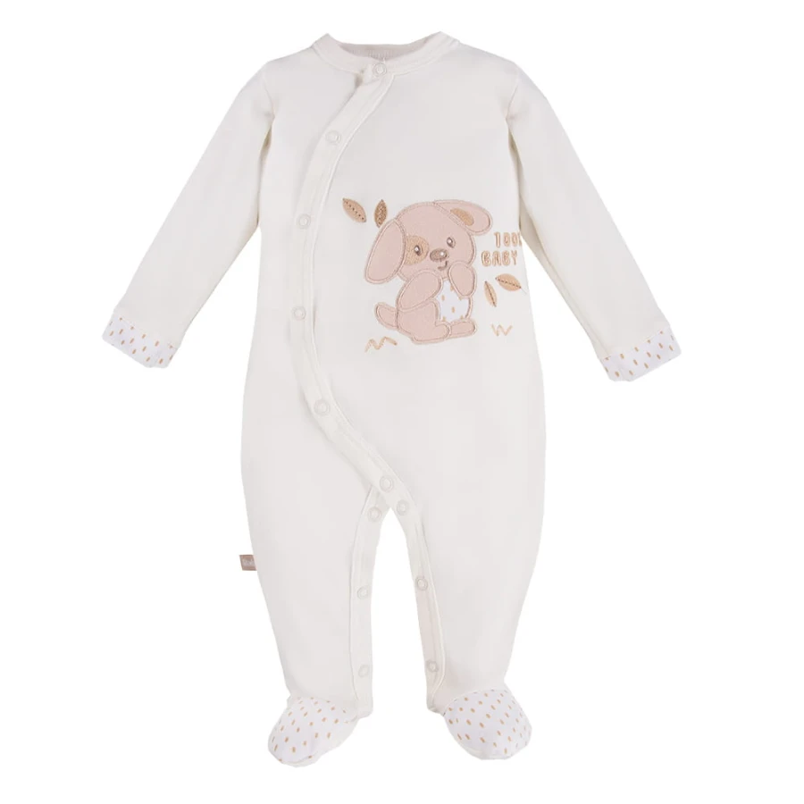 Baby-Strampler in Ecru mit Hundemotiv