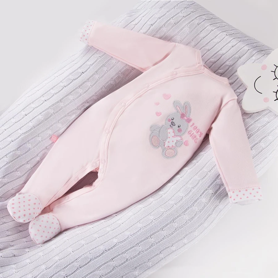Baby-Strampler rosa mit Kaninchen