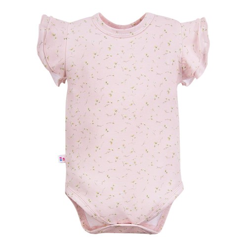 Kinderbody mit kurzen Ärmeln, rosa mit Blumenmuster