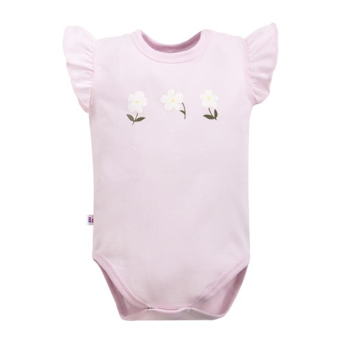 Baby-Body mit Trägern, rosa mit Blumen