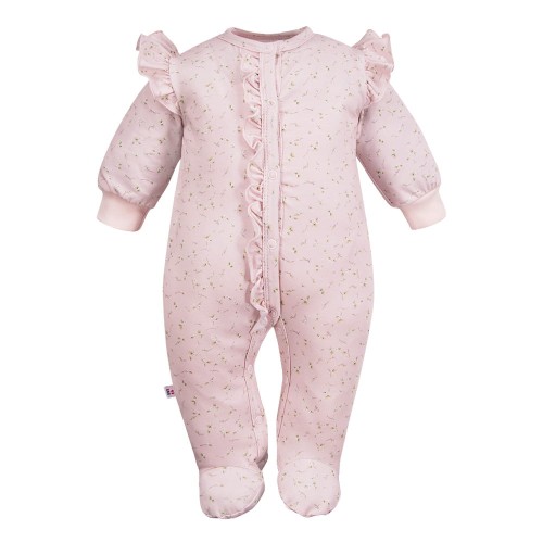 Baby-Strampler mit Füßchen, rosa mit Blümchen