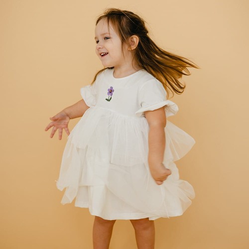 Kleid für Mädchen aus Tüll in Ecru