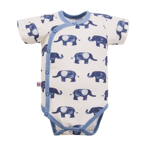 Kurzärmelige Wickelbody in Ecru mit Elefanten