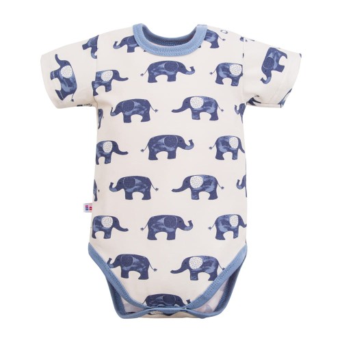 Kurzärmeliger Babybody mit Elefanten in Ecru