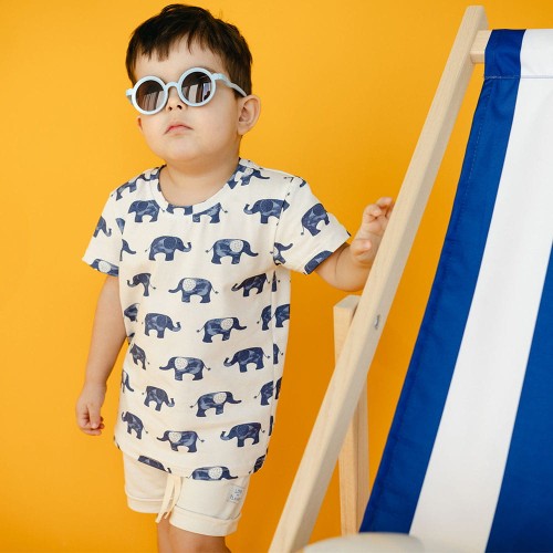 Ecrufarbenes T-Shirt für Jungen mit Elefanten