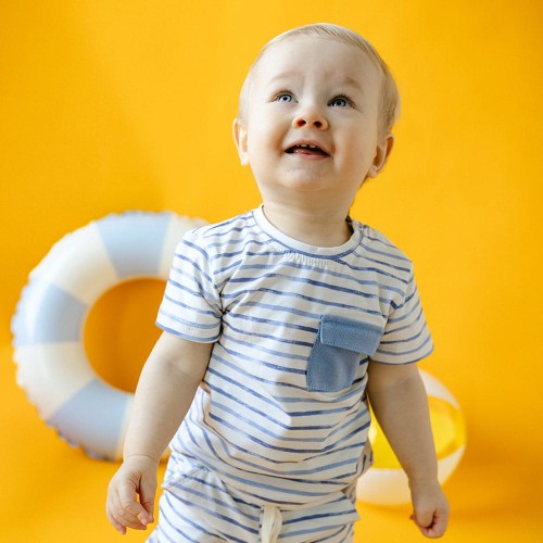 Children"s ecru striped T-shirt with pocket