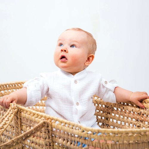 Weißes Musselin-Hemd für Kinder mit Stehkragen