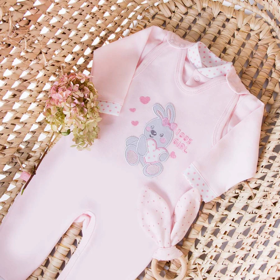 Baby-Schlafstrampler rosa mit Häschen