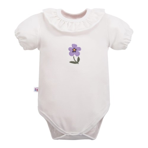 Kurzärmeliges Baby-Body in Ecru mit Blumenstickerei