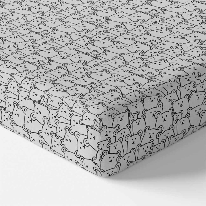 Jersey-Spannbettlaken mit Bärenmotiv, grau, 120 x 60