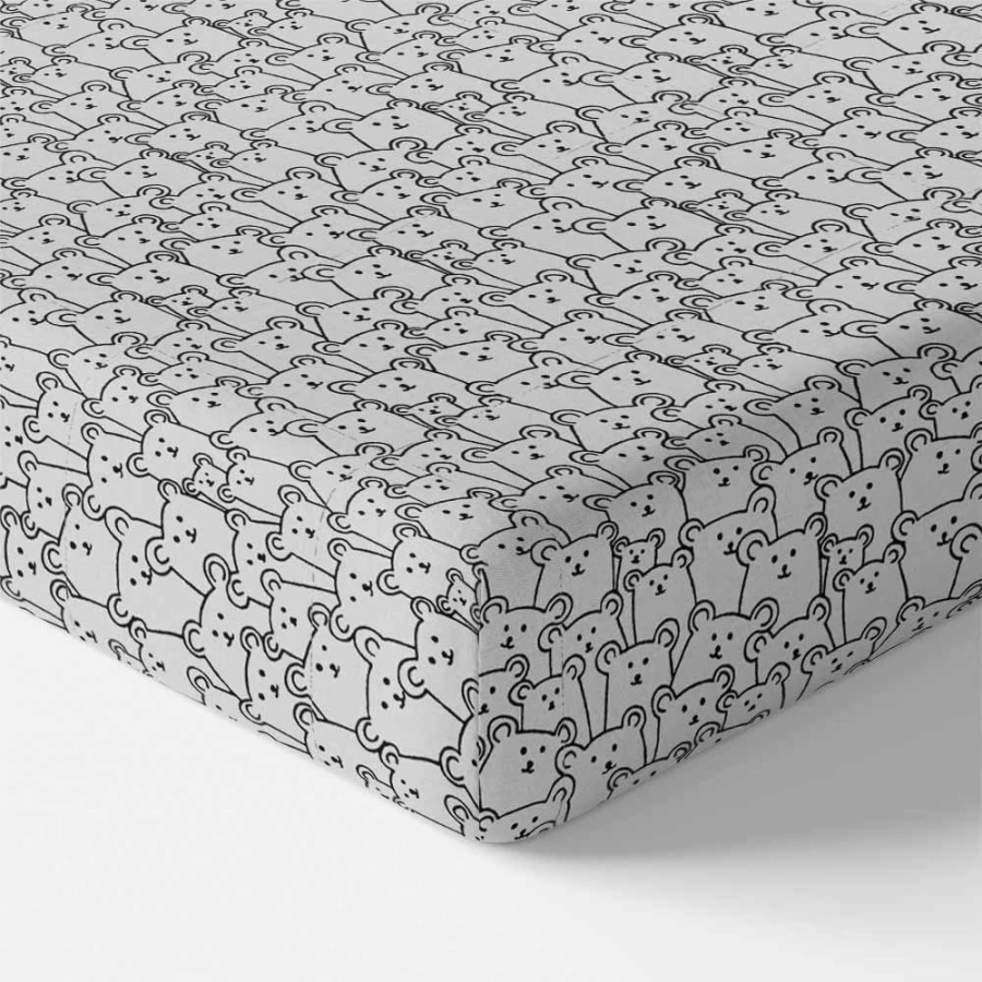 Jersey-Spannbettlaken mit Bärenmotiv, grau, 120 x 60