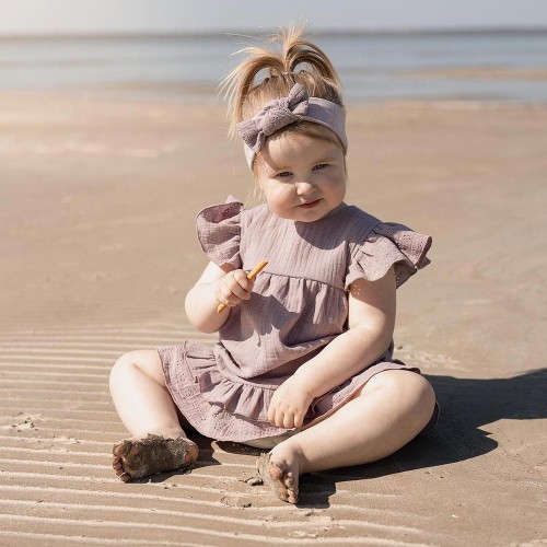 Kleid für Kinder aus Musselin in Heidekrautfarbe