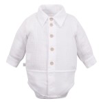 Muslin shirt bodysuit with collar and buttons, white