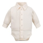 Muslin shirt-style bodysuit with collar and buttons ecru