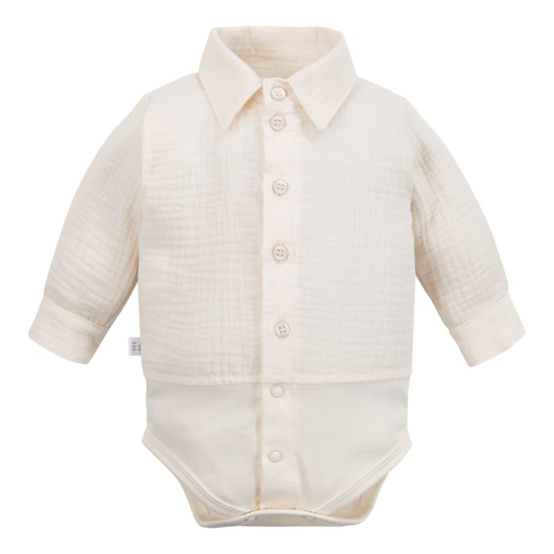 Muslin shirt-style bodysuit with collar and buttons ecru