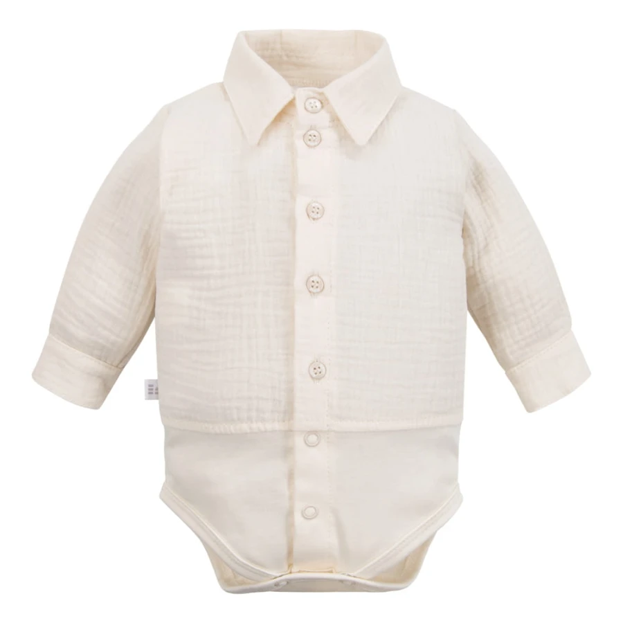 Shirt-Body aus Musselin mit Kragen und Knöpfen in Ecru