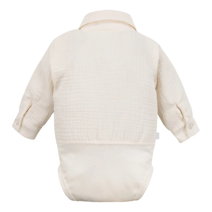 Shirt-Body aus Musselin mit Kragen und Knöpfen in Ecru