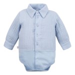 Muslin shirt-style bodysuit with collar and buttons light blue