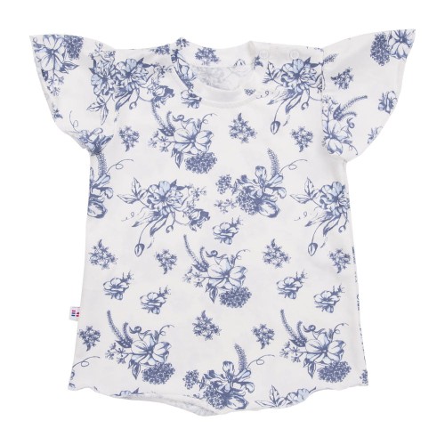 T-Shirt  mit Schmetterlingsärmeln, weiß mit blauen Blumen