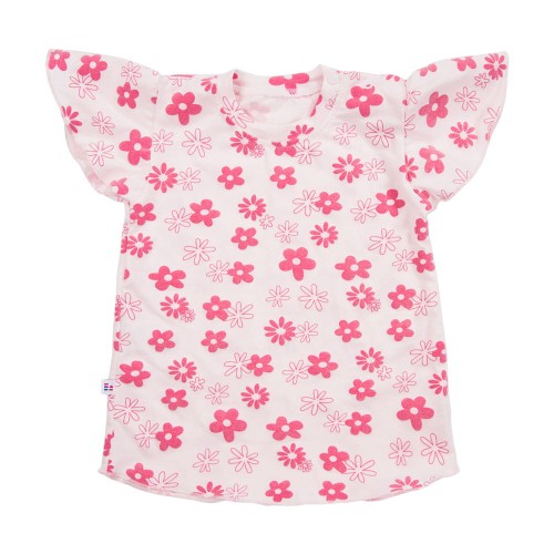 Pink floral T-shirt with flutter sleeves