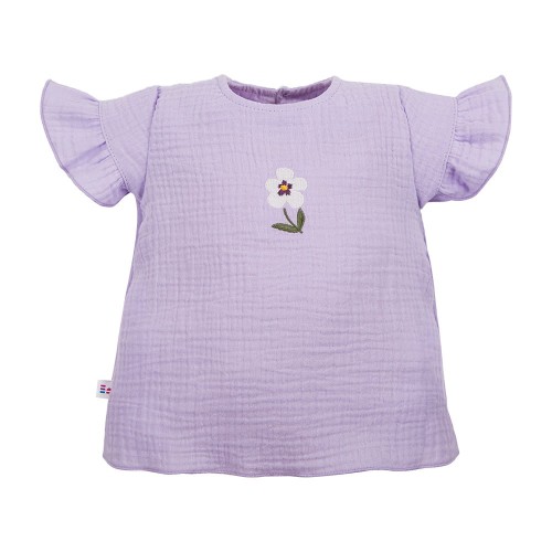 Kinder-Bluse aus Musselin mit kurzen Ärmeln und Rüschen, violett