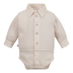 Muslin shirt-style bodysuit with collar and buttons  beige