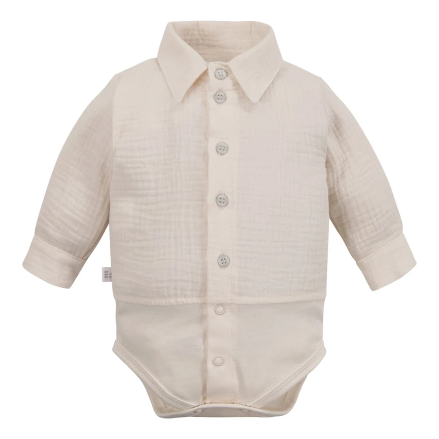 Beigefarbenes Body-Shirt mit Kragen und Knöpfen