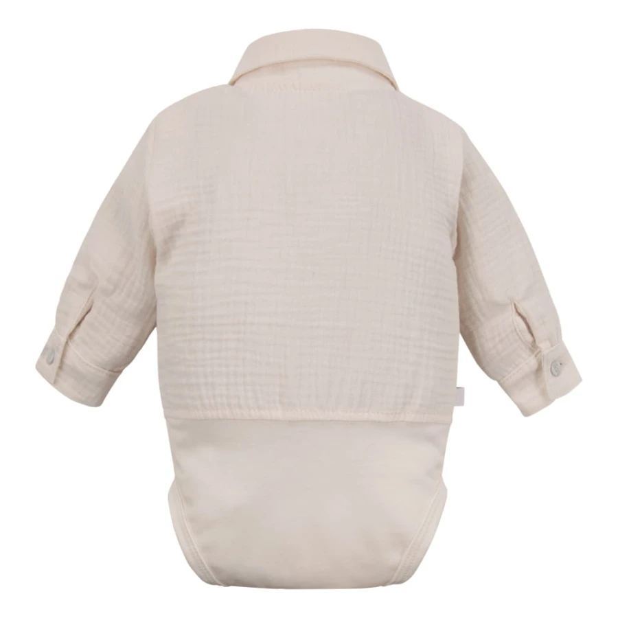 Beigefarbenes Body-Shirt mit Kragen und Knöpfen