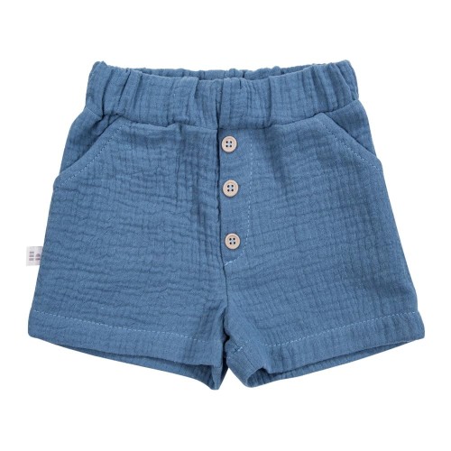 Blaue Musselin-Shorts mit Knöpfen
