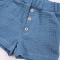 Blaue Musselin-Shorts mit Knöpfen