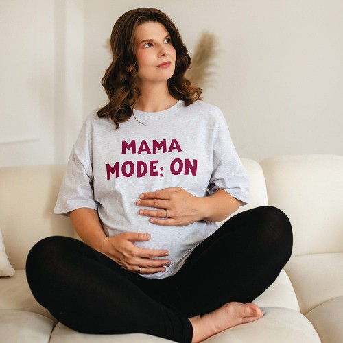 Oversize-T-Shirt für Mütter mit Aufdruck, grau