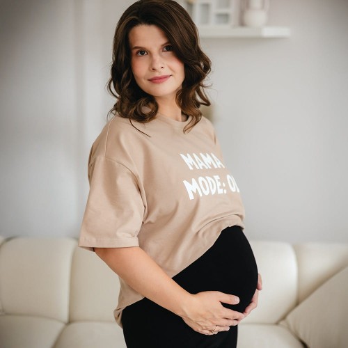 Oversize-T-Shirt für Mütter mit Aufdruck, beige