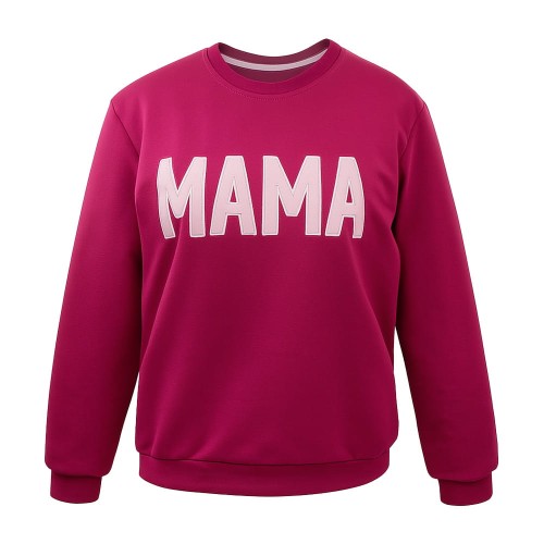 Sweatshirt mit der Aufschrift MAMA in Bordeauxrot mit heidekrautfarbener Stickerei