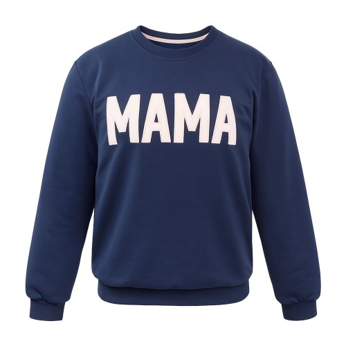 Sweatshirt mit der Aufschrift MAMA in Marineblau mit beiger Stickerei