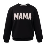 Sweatshirt mit der Aufschrift MAMA, schwarz mit beiger Stickerei