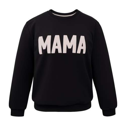 Sweatshirt mit der Aufschrift MAMA, schwarz mit beiger Stickerei