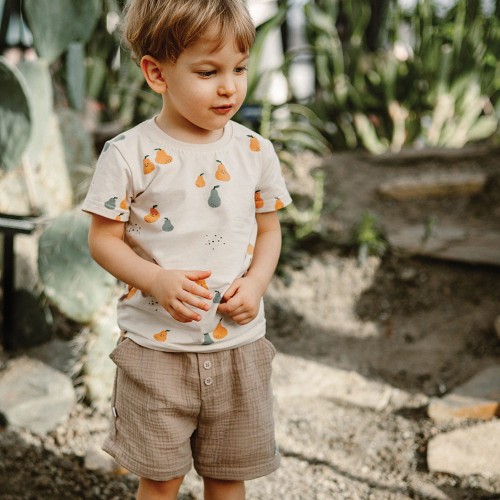 Beige Muslin Shorts with buttons