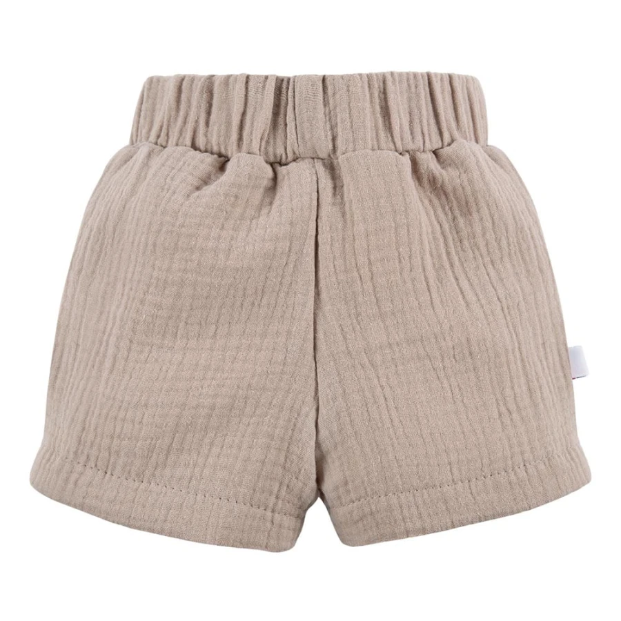 Beigefarbene Musselin-Shorts mit Knöpfen
