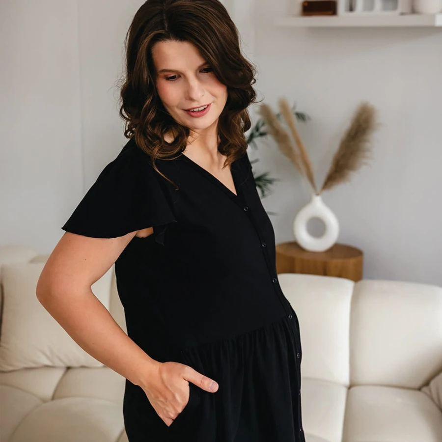 Schwarze Umstandsnachthemd LINDA