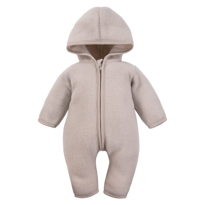 Beigefarbener Overall mit Kapuze aus Merinowolle