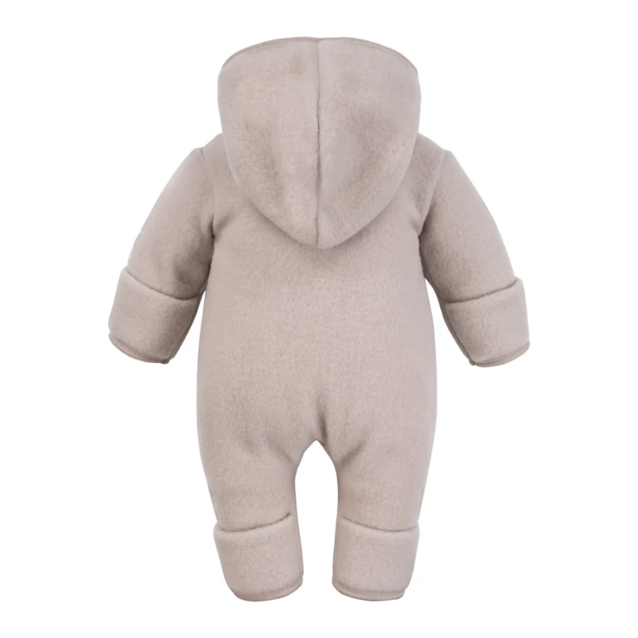 Beigefarbener Overall mit Kapuze aus Merinowolle