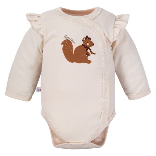 Ecrufarbener Wickelbody für Babys mit Eichhörnchen