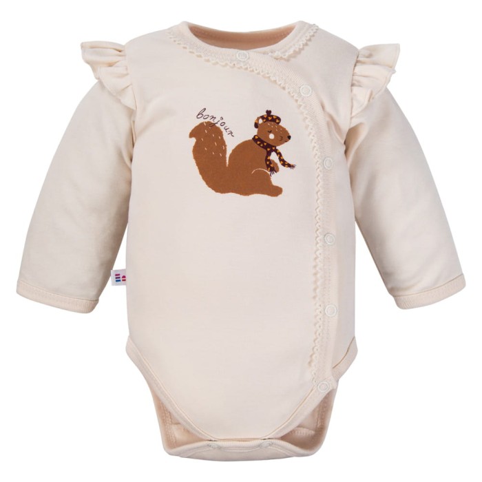 Ecrufarbener Wickelbody für Babys mit Eichhörnchen