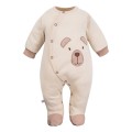 Ecrufarbener Baby-Strampler mit Teddybär-Stickerei