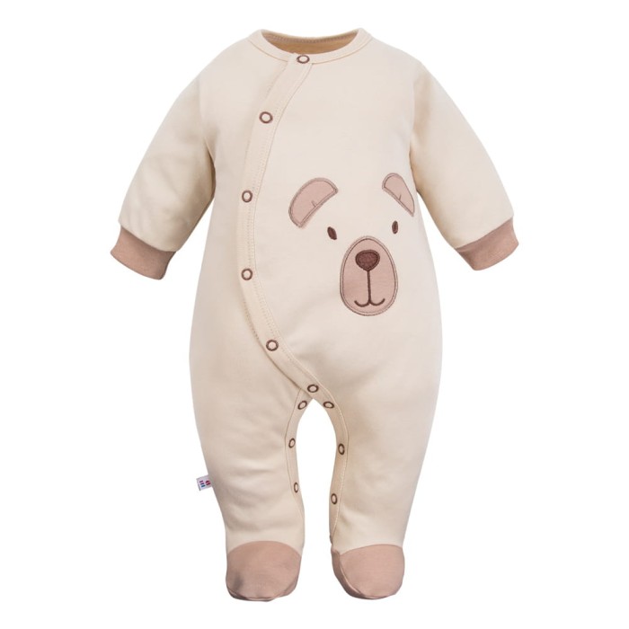 Ecrufarbener Baby-Strampler mit Teddybär-Stickerei