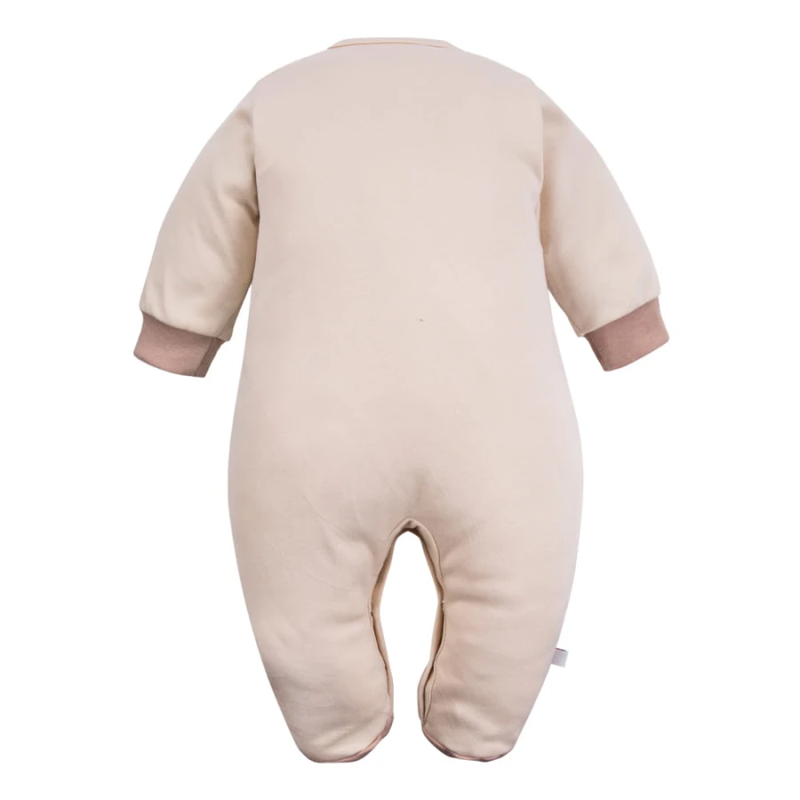 Ecrufarbener Baby-Strampler mit Teddybär-Stickerei