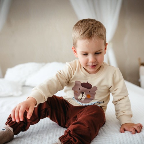 Kinder-Sweatshirt mit Teddybär in Ecru